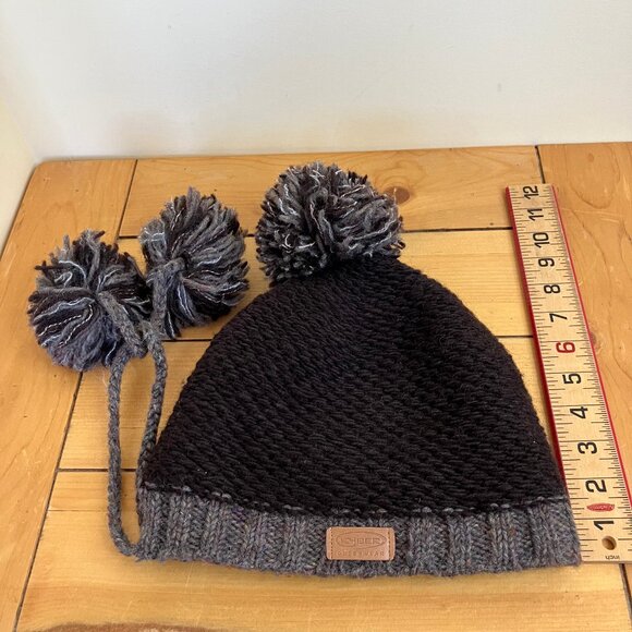 Kyber Brown Wool Knit Winter Hat Pom Pom Tassels Fleece Lined Adult Size - Picture 10 of 10
